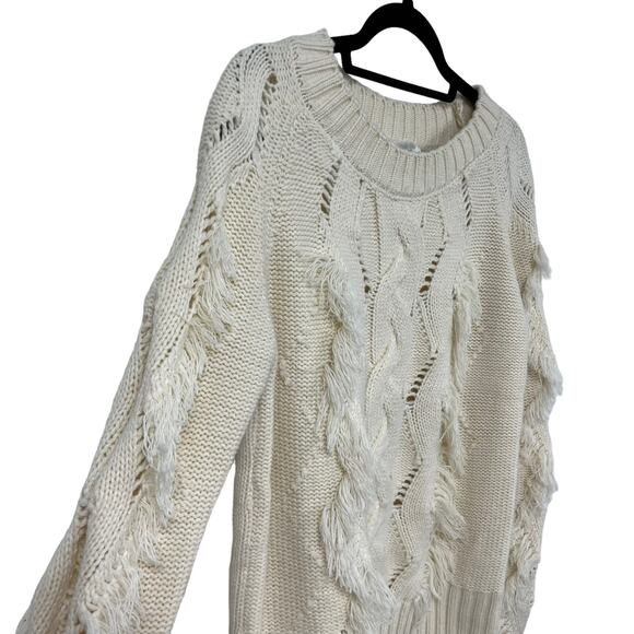 Sadie & Sage Cream Distressed Fringe Knit Sweater Womens Medium - Picture 4 of 5
